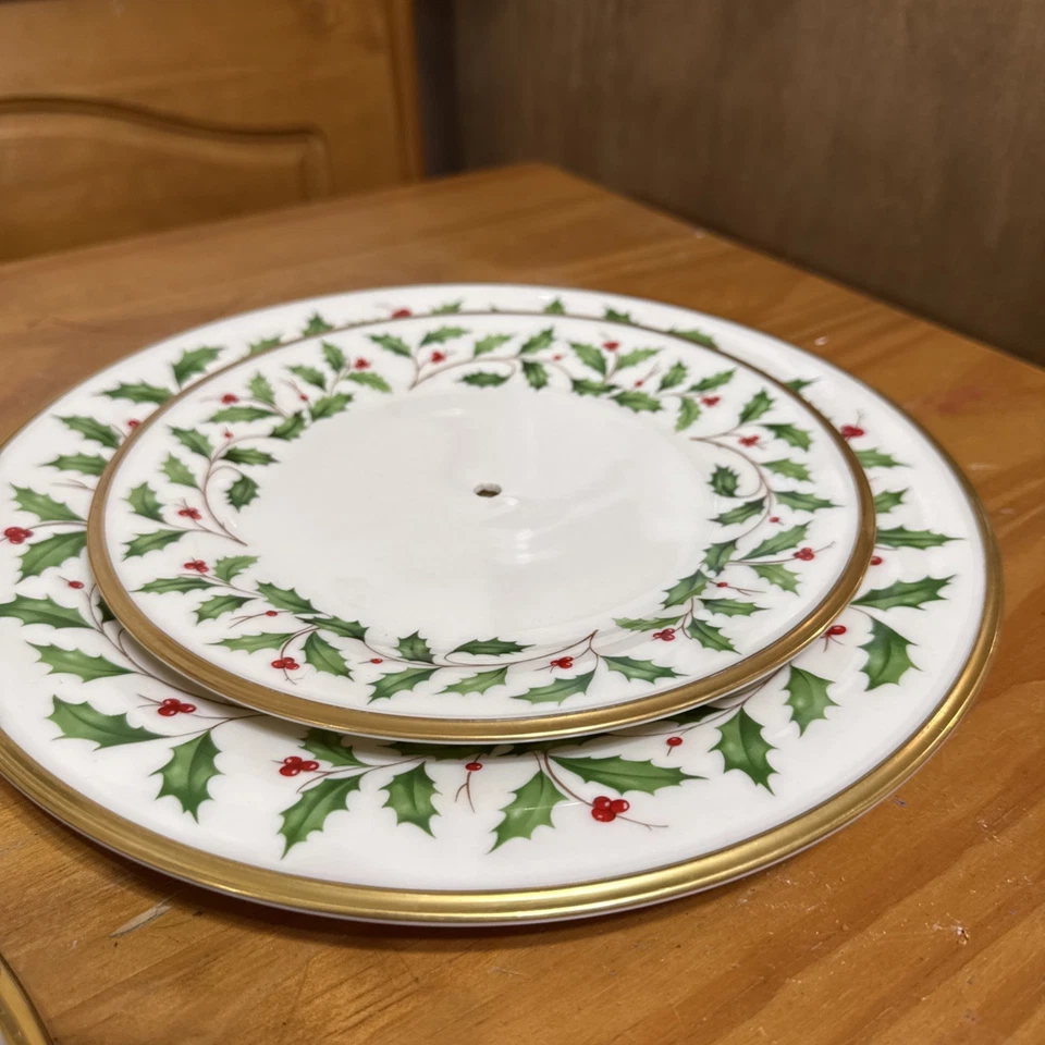 De colección Lenox Holiday Juego de 3 piezas Bandejas de Servidor Acebo y Bayas Borde Oro 24K EE. UU. Foto 3 de 4