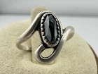Vintage Sterling Silver Black Stone Ring Open Swirl Design Sz 4