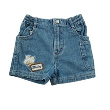 Disney Mickey Mouse Kids 12 Months Denim Shorts Blue Vintage Style Cotton Patch