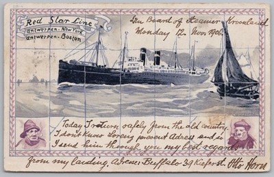 RED STAR SHIPPING LINE Antwerpen nach New York Postkarte, gestempelt 1906