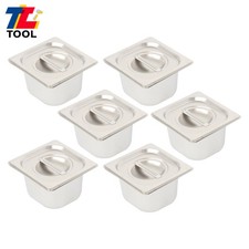 Stackable Stainless Steel Food Pans 1/6 Size, 4" Deep with Lids - Set of 6