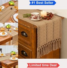 Boho Table Runner 12x72 Inch Cotton Polyester Brown Tassel Farmhouse Coffee