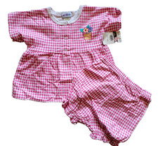 Vintage OKIE DOKIE 18 Months Girls Pink White Plaid 2 piece Romper Outfit NWT