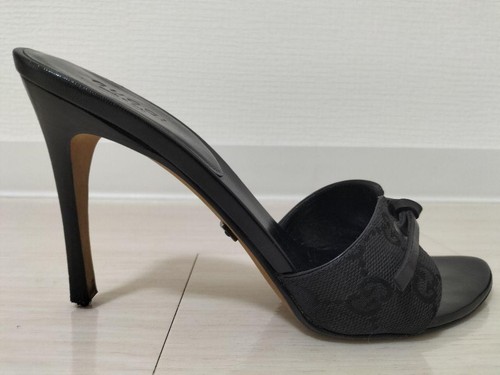 GUCCI Mules Sandals Heel GG Canvas Black EU34/US4 71504c - Picture 10 of 24