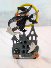 Cast Iron 6.5" Tall Witch & Haunted House Halloween Tea Light Candle Holder