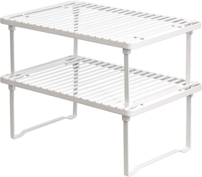 Amazon Basics Stackable Metal Kitchen Storage Shelves, Set of 2 - White 