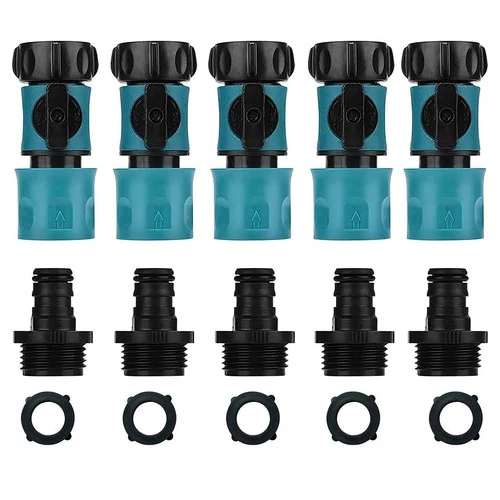 "3/4 Inch Quick Connect Garden Hose Fittings with Shut Off Valve - 10 Pieces" - Picture 1 of 7