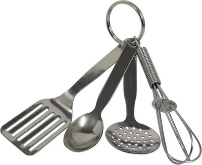 International Mini 3.5'' Kitchen Tool Set W/ Keychain Includes Whisk Spatula