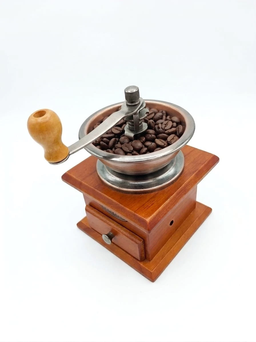 Vintage Style Manual Coffee Grinder Hand Crank Wooden Metal Mill Burr Grinder