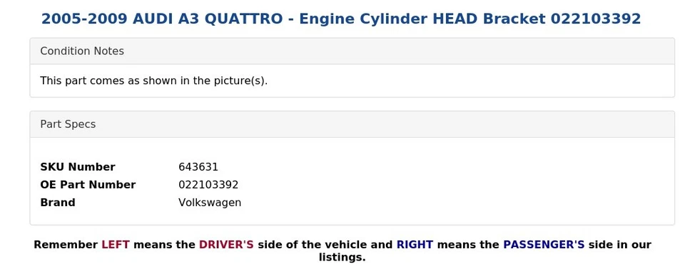 AUDI A3 QUATTRO 2005-2009 - Soporte culata motor 022103392 Foto 3 de 4
