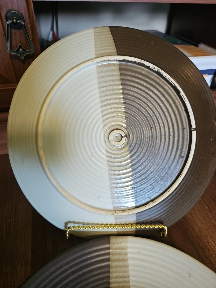 Hermoso plato para servir de gres extra grande vintage de 3 tonos marrón crema tostado Foto 4 de 4