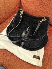 UGG Australia HOBO Quinn NERO pelliccia di pecora FLAP HOBO borsa borsa a mano usata in ottime condizioni