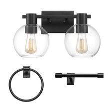 Matte Black 3 Piece Bathroom Light Fixture Set Vanity Toilet Paper Towel Ring