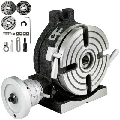 6-inch Rotary Table: Cast Iron Body, 4-T-Slot, MT-2 Spindle, 360° Scale