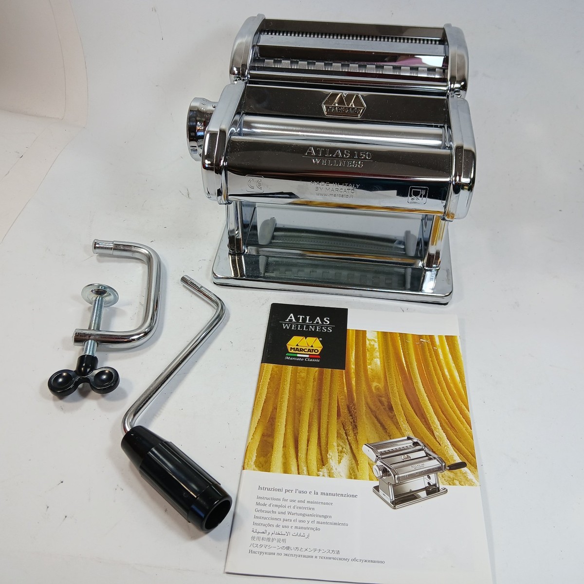 Marcato Atlas 150 Wellness Pasta Maker Machine Chrome Steel Made 