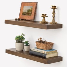 24 Inch Wooden Floating Shelves Set of 2  Rustic Dark Wood Wall Shelves