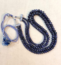 2-Strand 20" Necklace Faceted Natural Dark Blue Sapphire Rondelle Beads 6-9.5mm