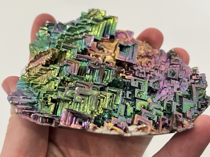 Rainbow Bismuth Crystal Cluster • Iridescent Metallic Specimen • Display Mineral