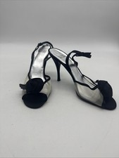 Vintage Stuart Weitzman Black Roses Fabric Sandals covered Heel Size 8,5