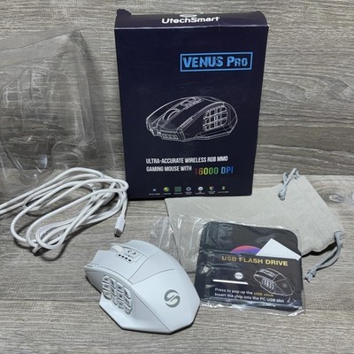 UtechSmart Venus Pro Wireless RGB MMO Gaming Mouse USB-C 16000 DPI Optical White