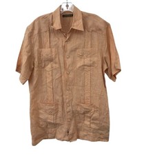 Cubavera Men's Panel Linen Guayabera Shirt Orange Size Medium
