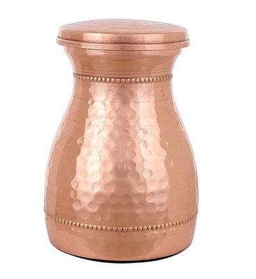 100% Pure Copper Carafe Bedroom Bottle Hammered Drinking Tumbler Ayurveda 450 ml