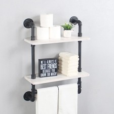 Bathroom Shelves,19.6in Rustic Wood Shelf with Towel Bar,2 Tier Farmhouse Tow...