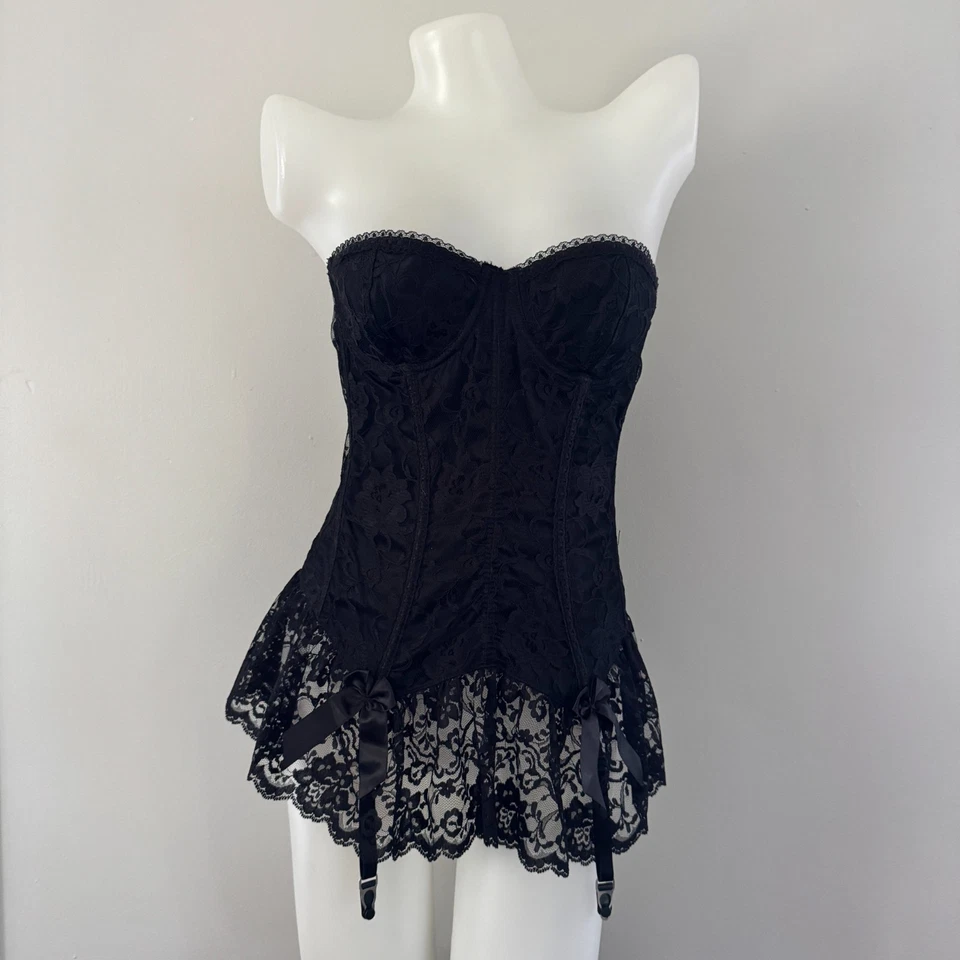 Top corsé bustier garters de encaje negro años 90 de colección FREDERICK'S OF HOLLYWOOD años 80 36 Foto 2 de 4