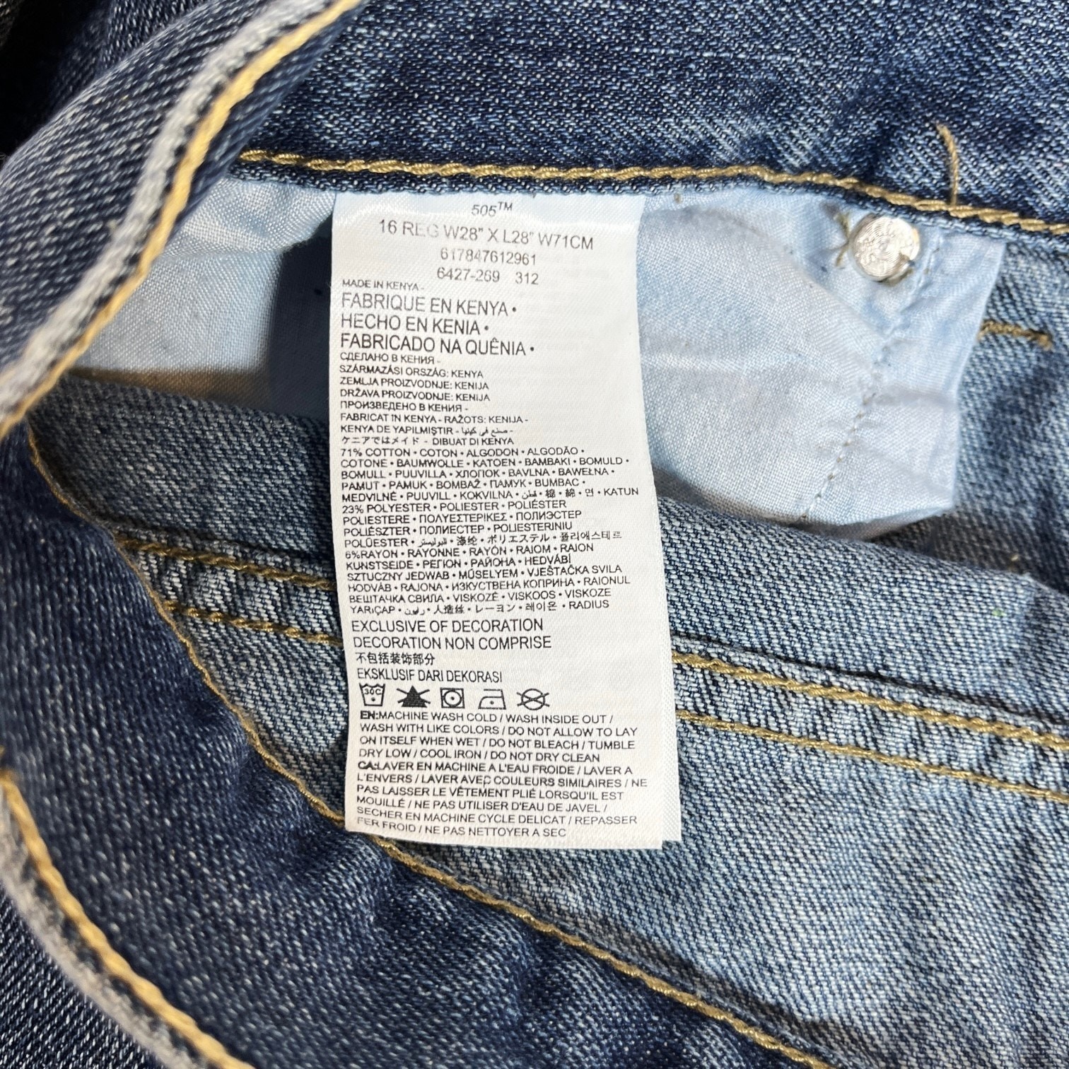 Levi's 505 Jeans Boys Youth 16 Regular W28 L28 Med Blue Denim Cotton Blend GUC thumbnail 5