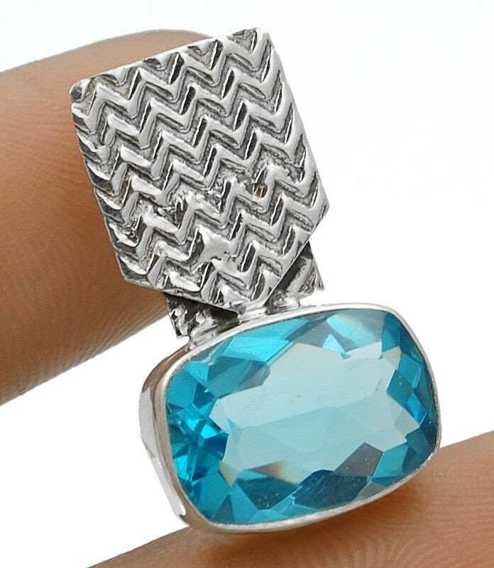 3CT Natural Flawless Blue Topaz 925 Solid Sterling Silver Pendant 1