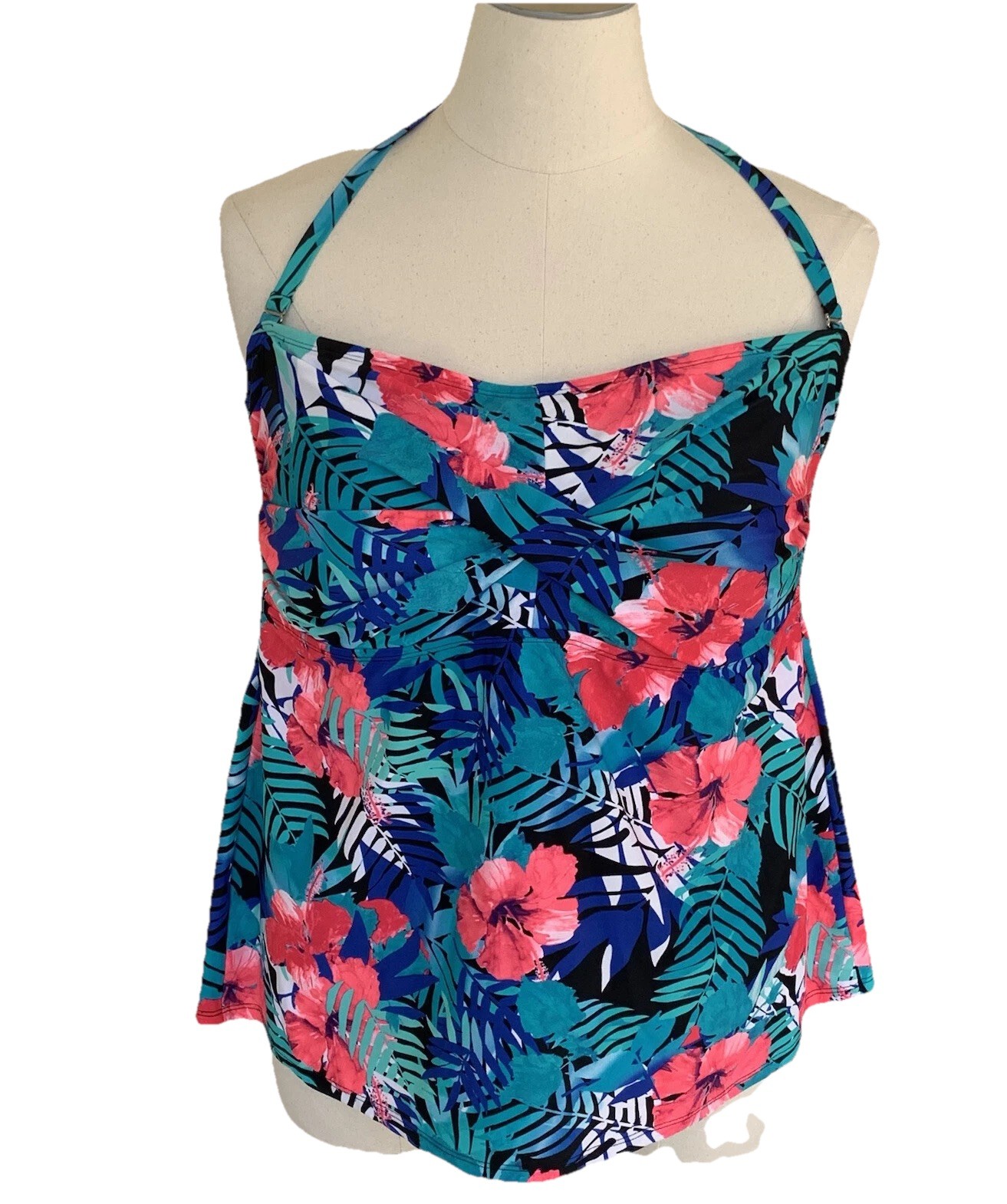 Catalina Tankini Swim Top 3X 22W 24W Cross Front Tropical Flower Swimsuit Halter
