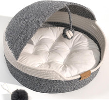 Cat Basket Bed with Washable Cushion and Ball Rope Cotton, Covered Pet Bed for I