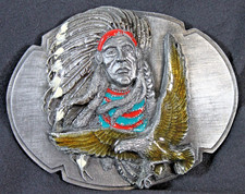 Vtg Siskiyou Belt Buckle Native Indian Chief Eagle Western 1989 S85 Headdress
