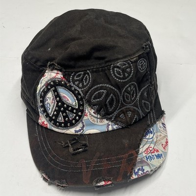 Kbethos Y2K Style Cap Peace Sign Rhinesones Distressed Style