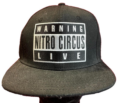 Nitro Circus Live Warning Baseball Cap Mens OS Black Flat Brim Snapback Hat