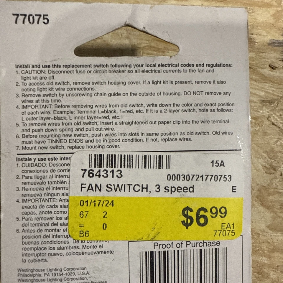 Interruptor de ventilador de 3 velocidades Westinghouse Lighting 77075 Foto 2 de 2