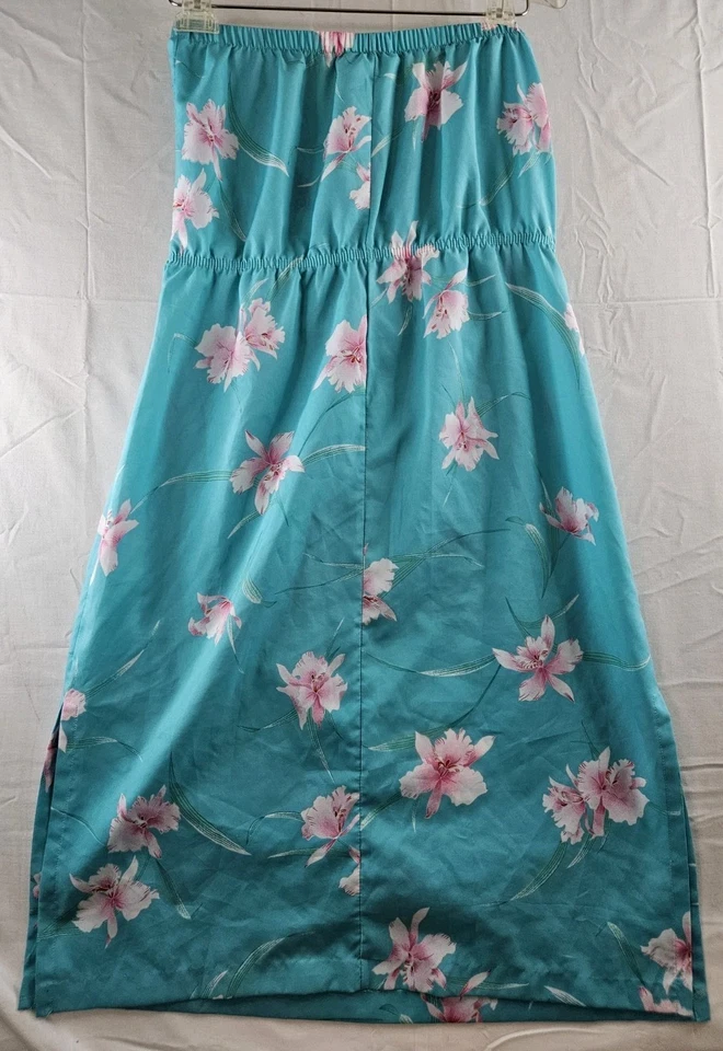 Vestido Hilo Hattie Para Mujer Mediano Azul Aqua Hawaiano Sin Tirantes Hawaiano De Colección Años 80 Foto 2 de 4
