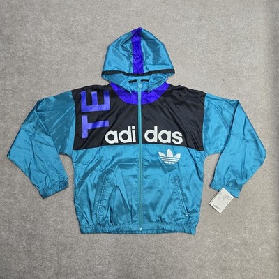 Vintage 1980s Adidas Team Trefoil Logo Windbreaker Jacket Size Medium