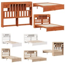 Bookcase Bed without Mattress Solid Wood Pine Bed Frame King Queen Size Single