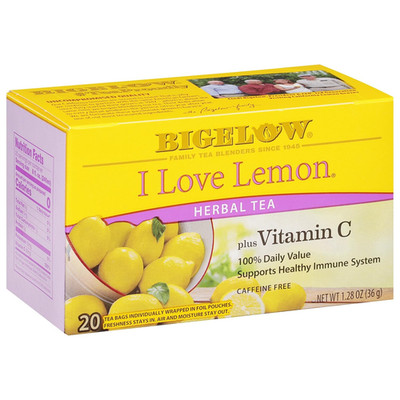 Bigelow Tea I Love Lemon with Vitamin C Herbal Tea, Caffeine Free Tea with Lemon
