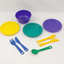 Bambola Pretend Play Plastic Plates, Bowl,  Utensils Made in Denmark Vintage