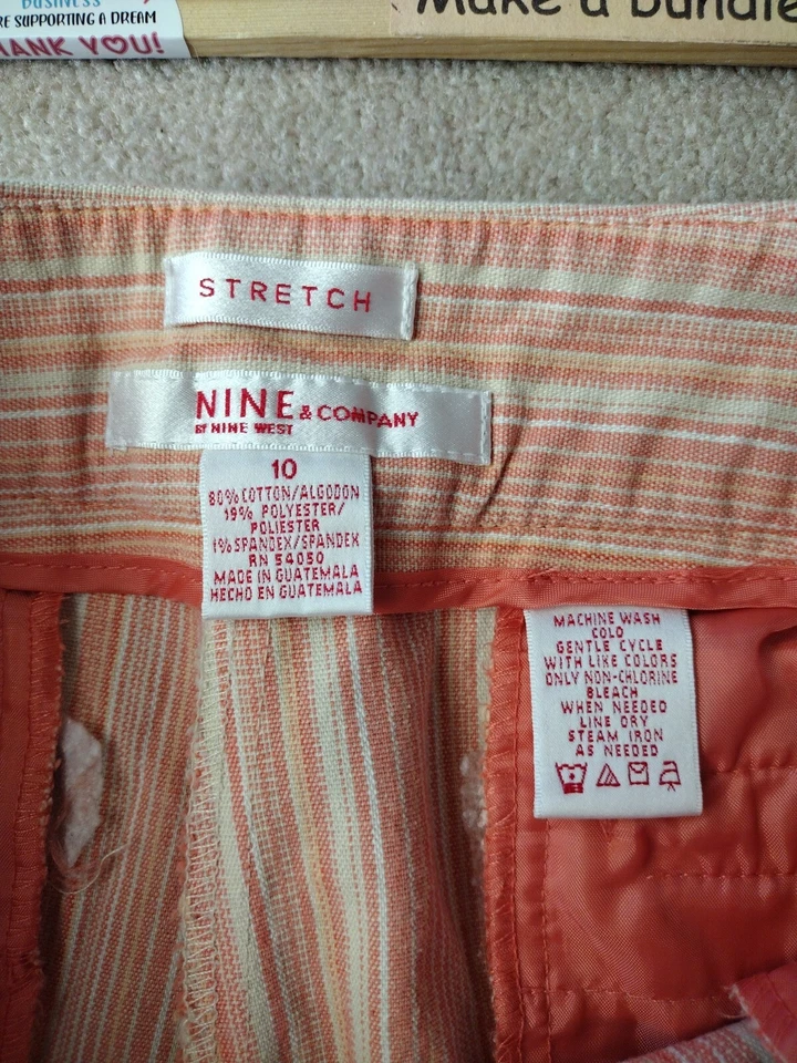 Pantalones Nine & Co Mujer Talla 10 Naranja Beige Rayas Fin de Semana Bolsillos Recortados Foto 2 de 4