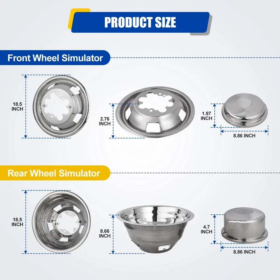 Хромированные 17-дюймовые симуляторы двойных колес для DODGE RAM 3500 2003-25 с двойными оболочками вкладыши - Изображение 4 из 4