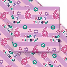 6th Birthday Wrapping Paper Sheet - 6 Sheets Pink Happy Birthday with Floral ...