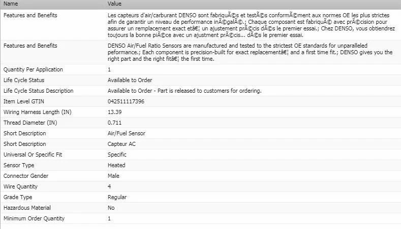 Sensor de relação ar/combustível Denso upstream direito Denso para 2006-2012 TOYOTA RAV4 - Imagem 2 de 4