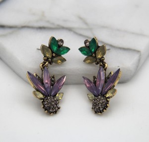 Handmade-Multi-Crystal-Ear-Drop-Dangle-Stud-Ancient-Gold-long-Tassels-Earrings