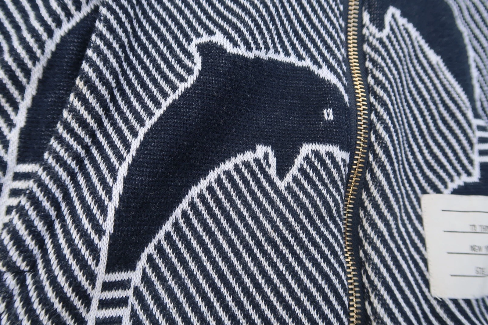 Thom Browne Dolphin Felpa con Cappuccio Maglione Zip Blu Navy Taglia 1