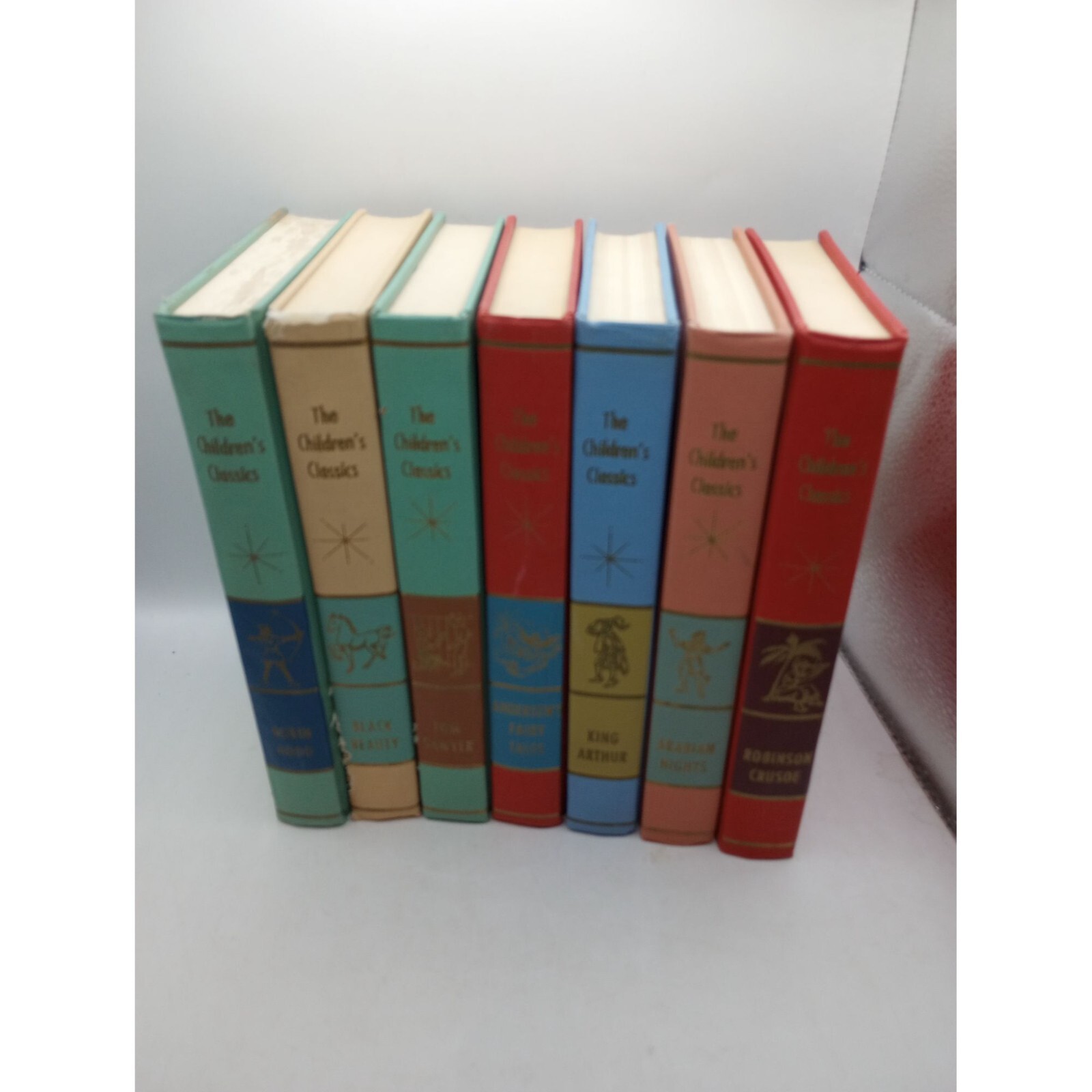 Children's Classics Book Set of 7 1961 Crusoe, Sawyer, Black Beauty