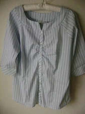 NEW FASHION BUG WOMEN'S BLUE BLOUSE 14W/16W ( 0X ) BUTTON UP STRETCH TOP SHIRT