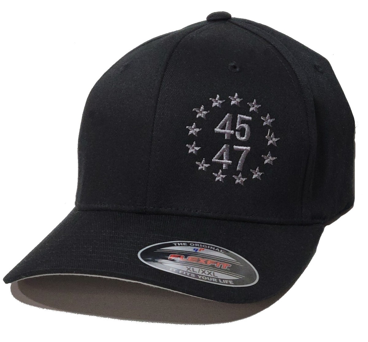 President Trump MAGA 45-47 Embroidered 2XL XXL FLEXFIT Black Cap